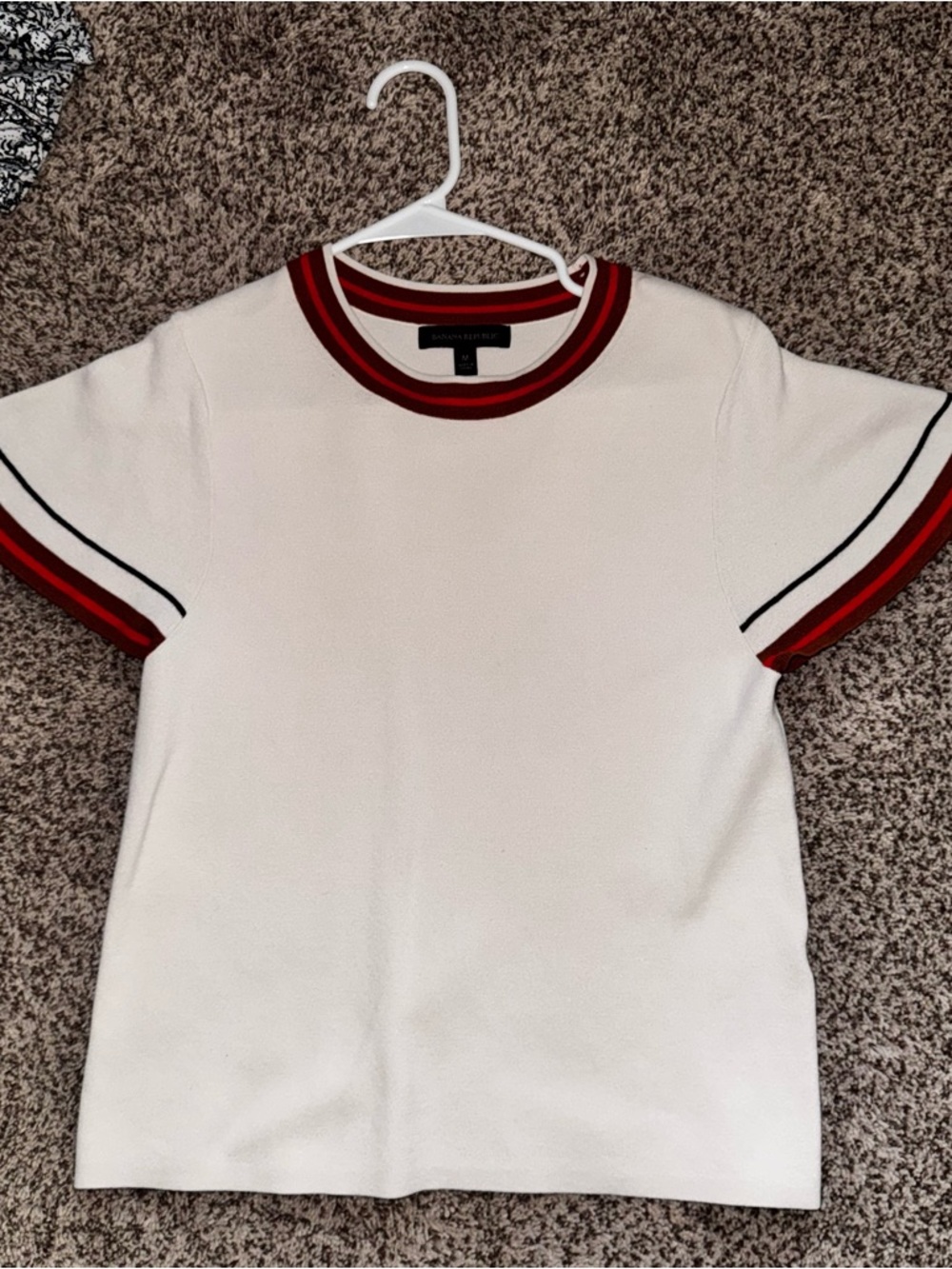 Banana Republic Cream Knit Top with Brown & Orange Stripe Trim